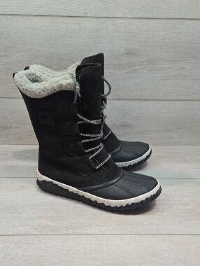 Sorel Women's Black Winter Leather Snow Boots with Faux Fur Lining Duck Shoes 6